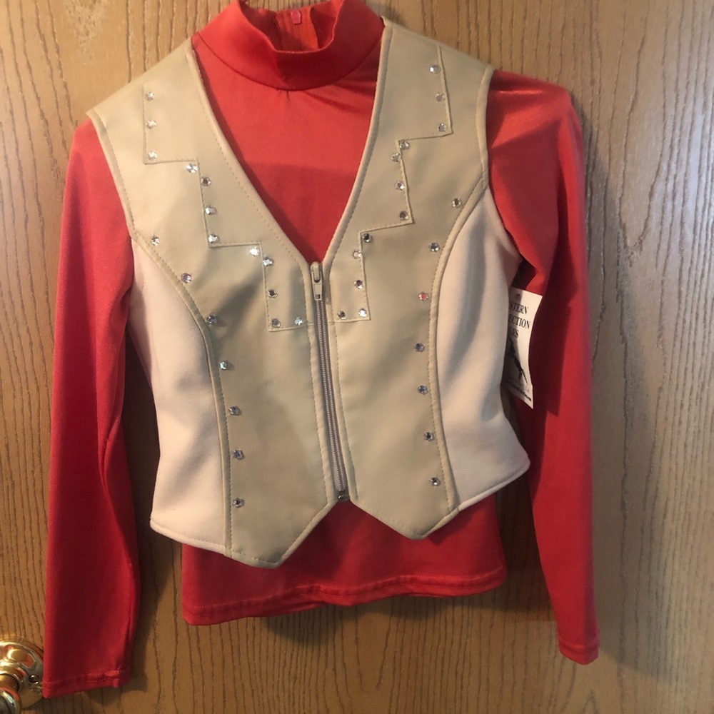 Girls horse show vest and slinky coral and tan